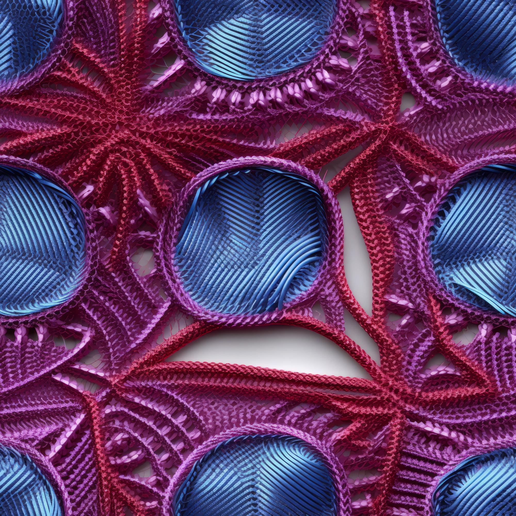Close macro of satin stitch forming circuit-like motif
